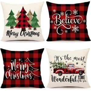 18''x18'' 4 Red Black Farmhouse Emotion Buffalo Check Christmas Pillow Covers